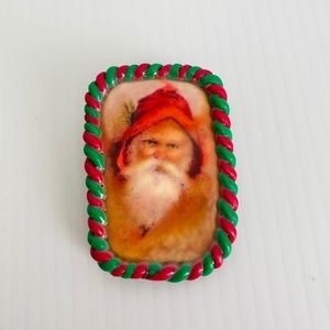 Christmas Lapel Pin Brooch Old World Santa Photo